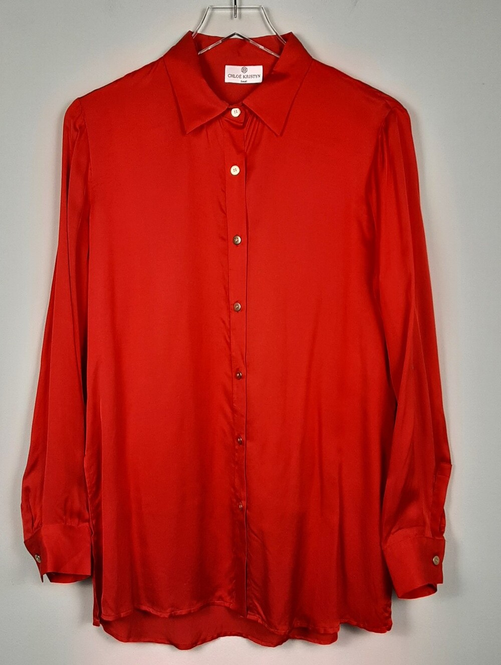 Chloe Kristyn Red Button Front Long Sleeve Top Small